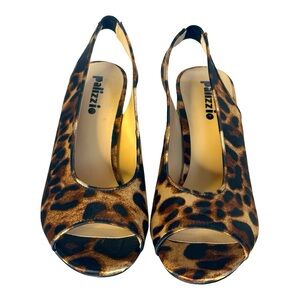 Palizzio Annalika Pumps Leopard Print Open Toe Block Heel Size 7M (Woman’s)
